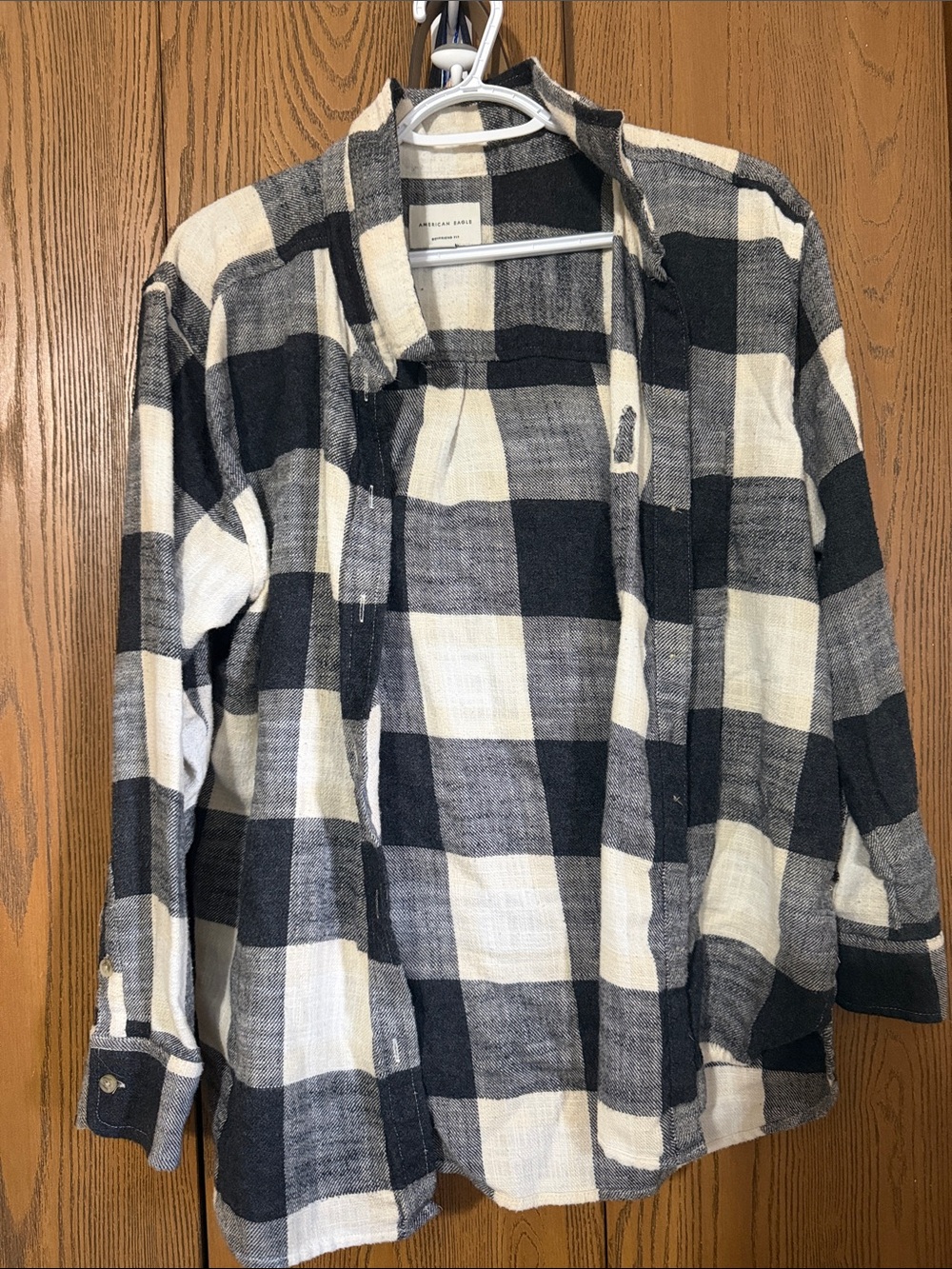 American Eagle Outfitters Black and White Plaid Button-Down Shirt